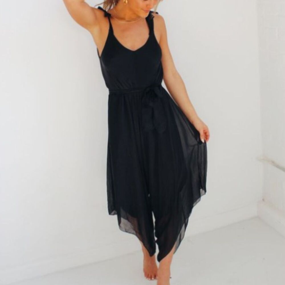 Scandal Italy Sleeveless Wide Leg Harem Jumpsuit Black One Size